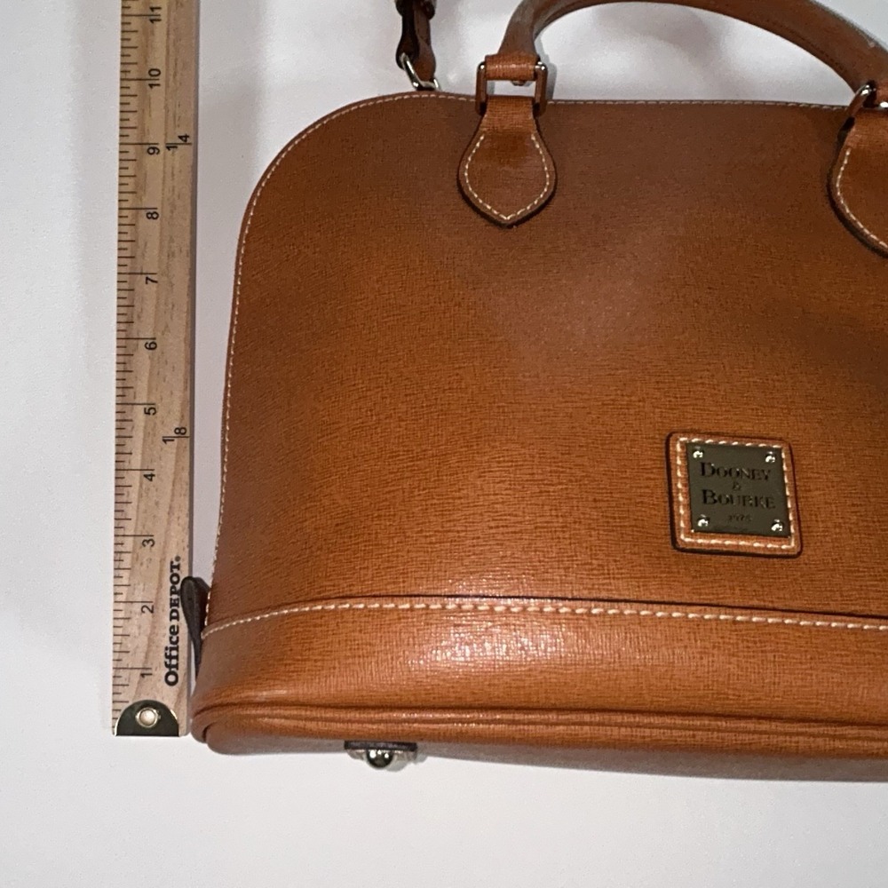 Dooney Bourke Pebble Grain Domed Satchel British Tan Leather Crossbody - Picture 4 of 7